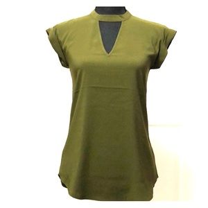 OLIVE CHOKER NECK GRAMERCY TEE - Express